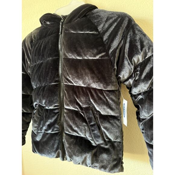 Old Navy Black Velvet Lined Hooded Full Zip Up Girls’ Puffer Jacket Size M 8 - Picture 3 of 6